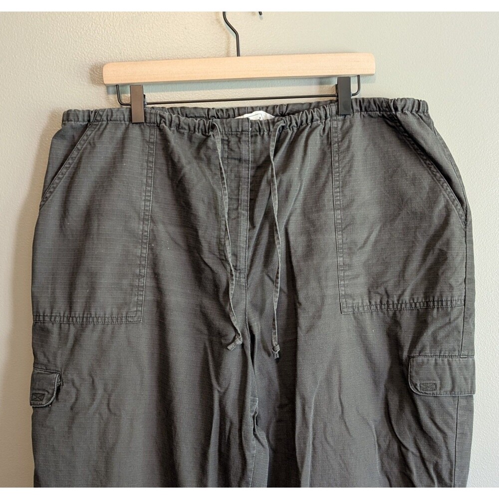 LL Bean Womens XL Dark Grey Wide Leg Cargo Pants Elastic Drawstring Utility